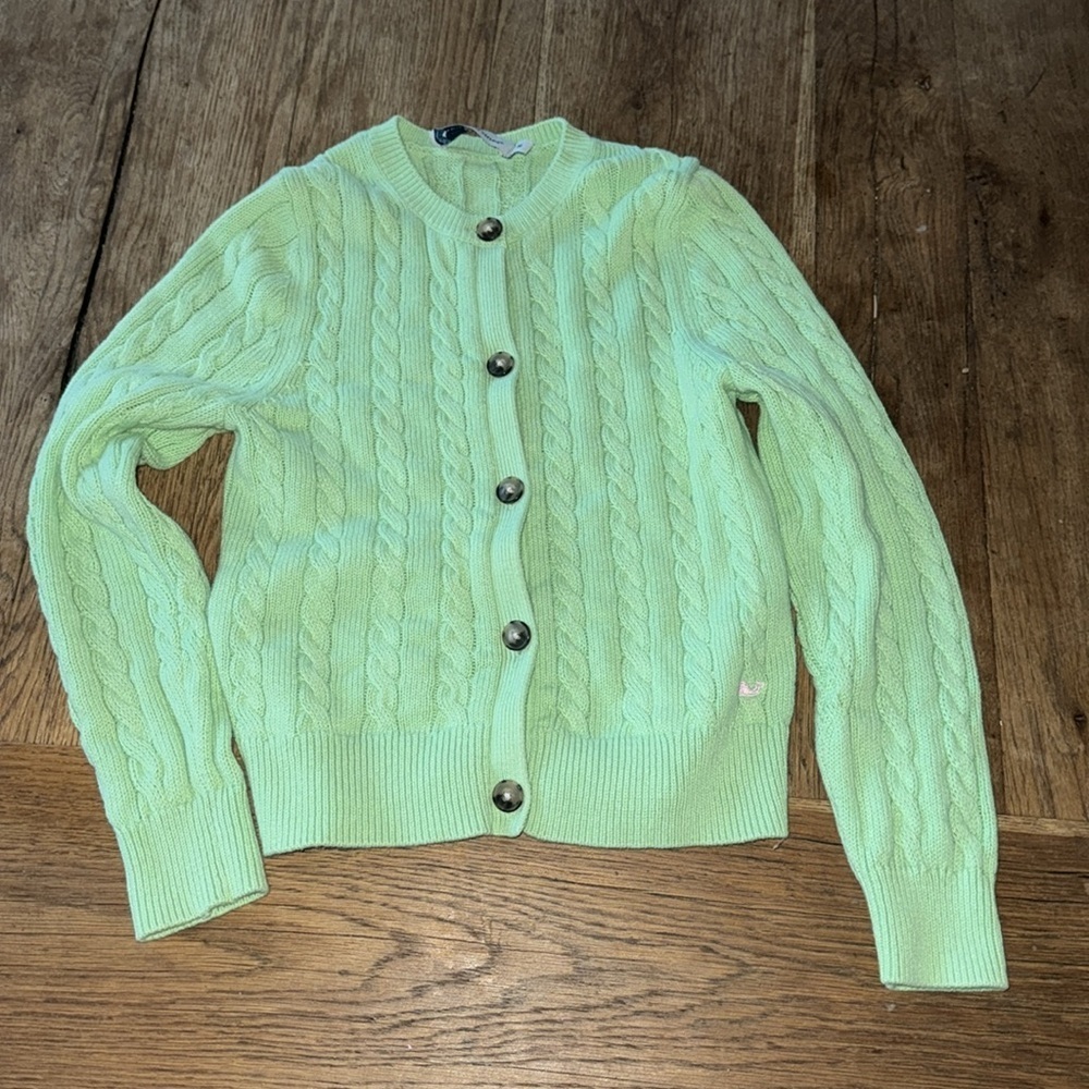 Vineyard Vines toddler girls Green cable knit cardigan Sweater, Medium - Picture 2 of 3